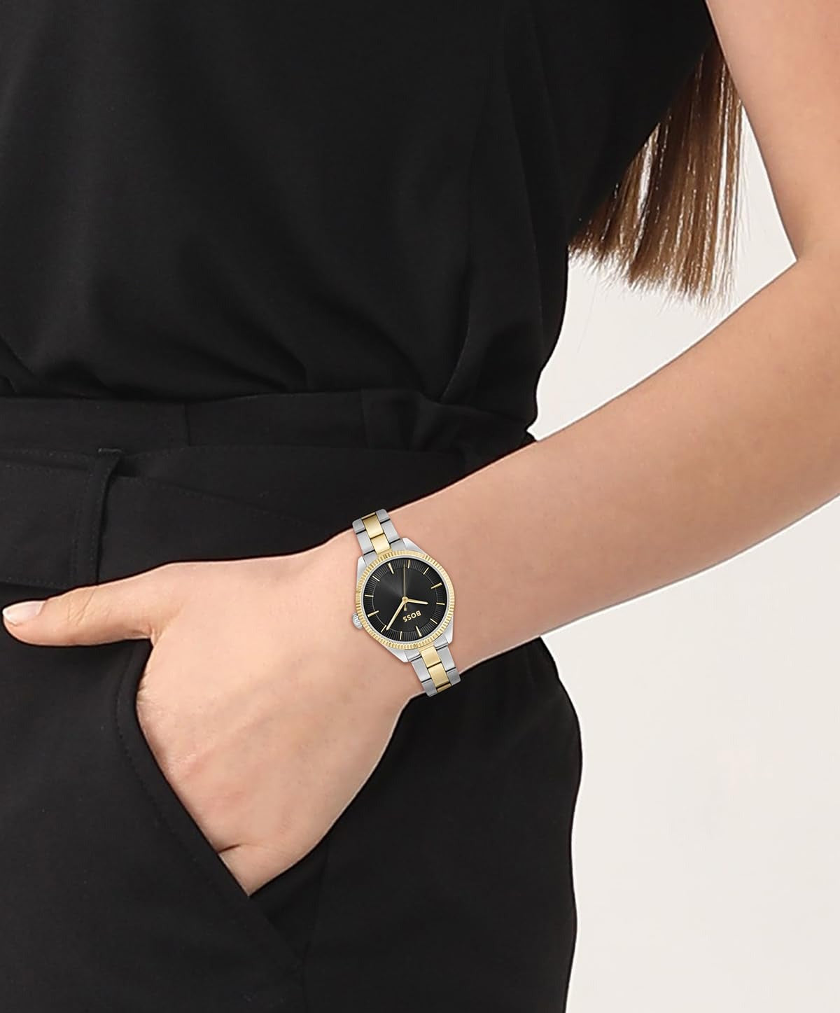 Boss Sage Women Quartz Black Dial Analog Two-Tone Stainless Steel Watch 1502730