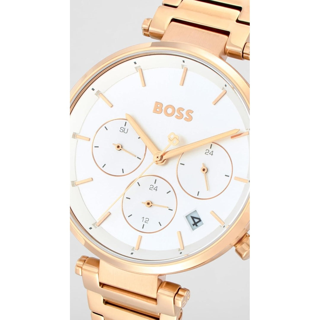 Boss Majesty Sport Women Chronograph Analog Silver White Dial Rose Gold Stainless Steel Watch 1502756