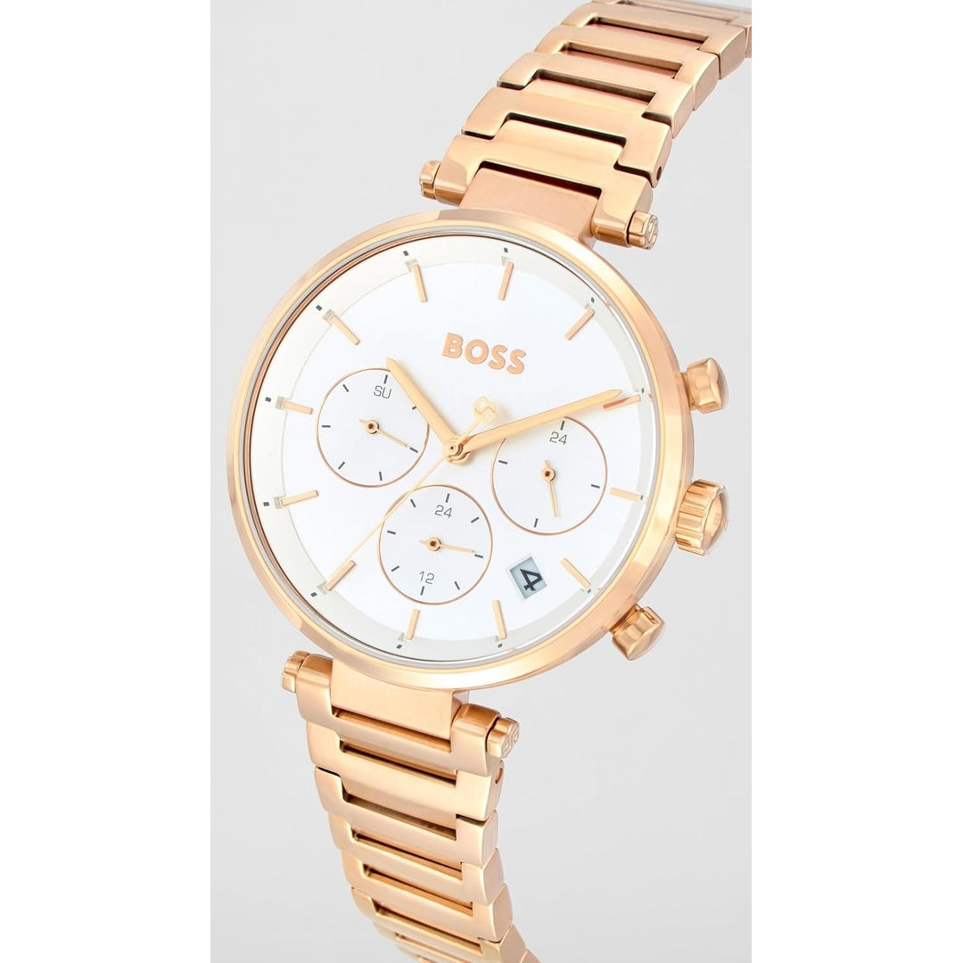 Boss Majesty Sport Women Chronograph Analog Silver White Dial Rose Gold Stainless Steel Watch 1502756