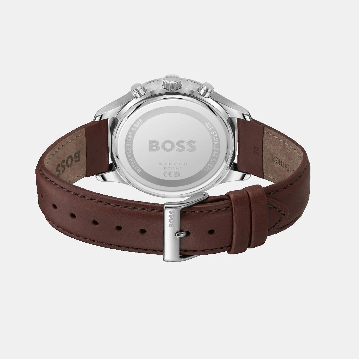 Boss Avery Men's Quartz Grey Dial Chronograph Brown Leather Watch 1514155