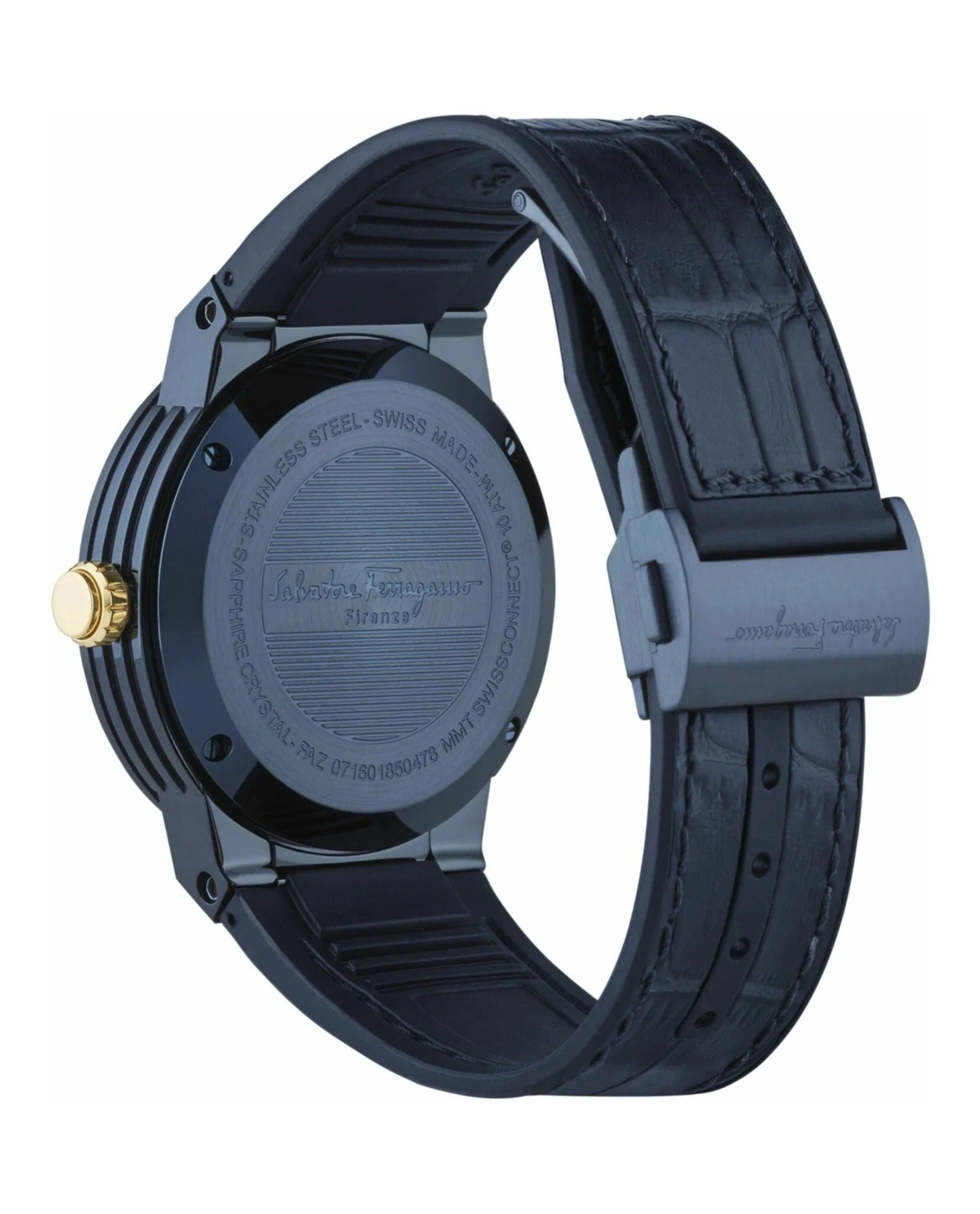 Salvatore Ferragamo F-80 Quartz Men's Watch Blue Dial Black Leather Strap Swiss Made FAZ010016