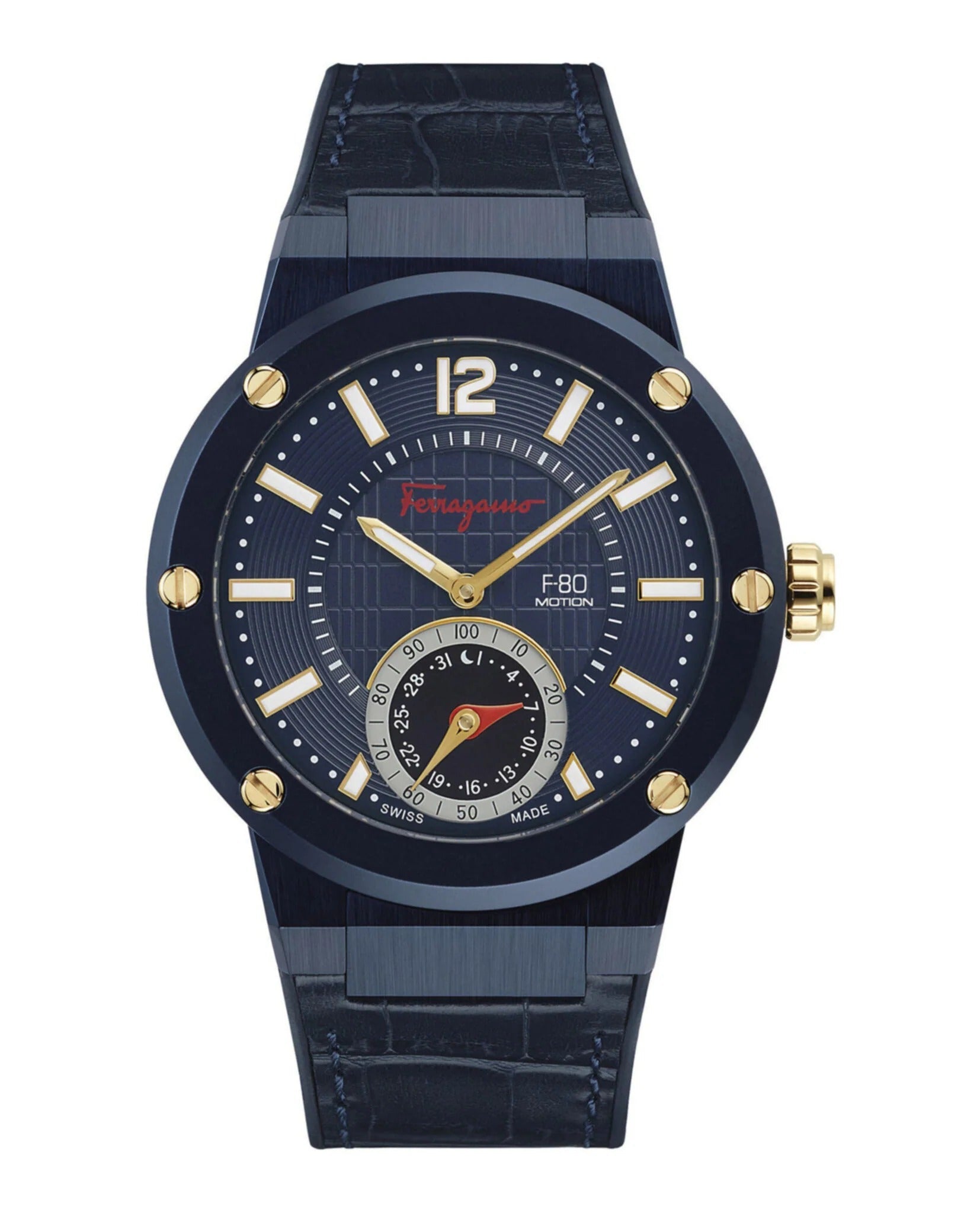 Salvatore Ferragamo F-80 Quartz Men's Watch Blue Dial Black Leather St