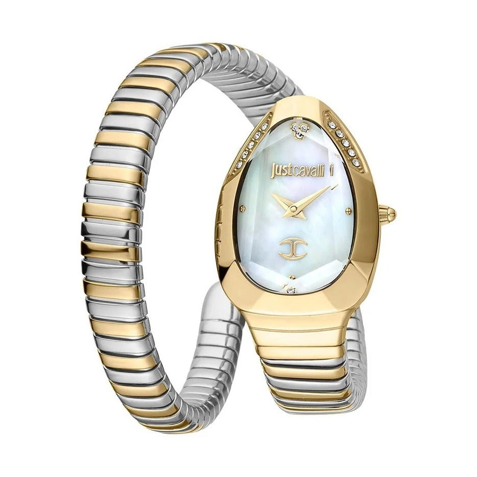 Just Cavalli JC1L208M0065 Women Analog Watch | Gold Stainless Steel Strap | Black Dial | Quartz