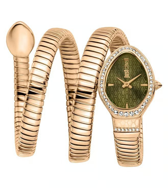 Just Cavalli JC1L372M0075 Women Analog Watch | Gold Stainless Steel Strap | Black Dial | Quartz