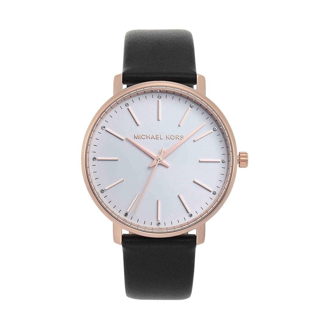 Michael Kors Pyper White Dial Black Leather Watch for Women (MK2834)