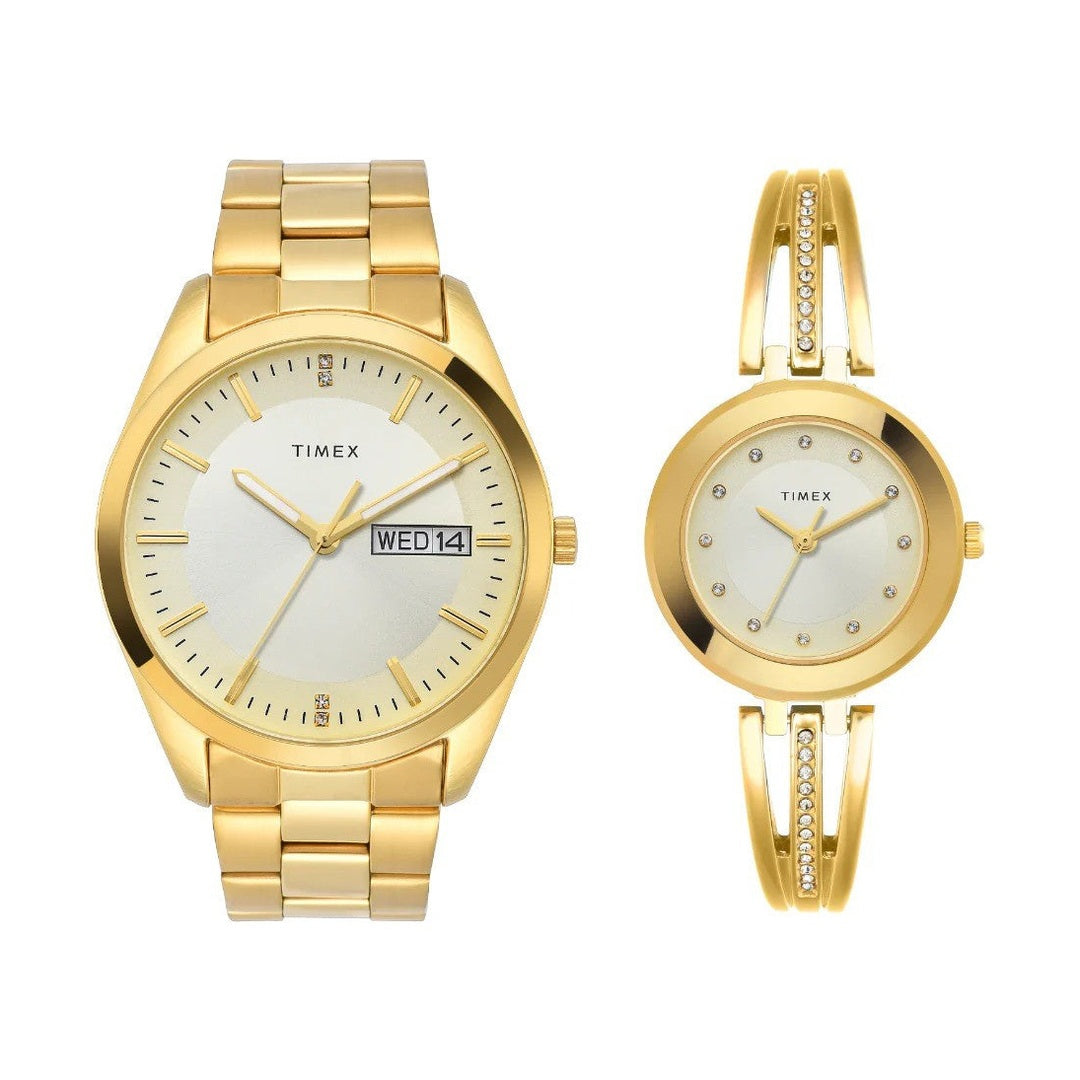 Timex Pairs Beige Round Analog Dial Watch-TW00PR307