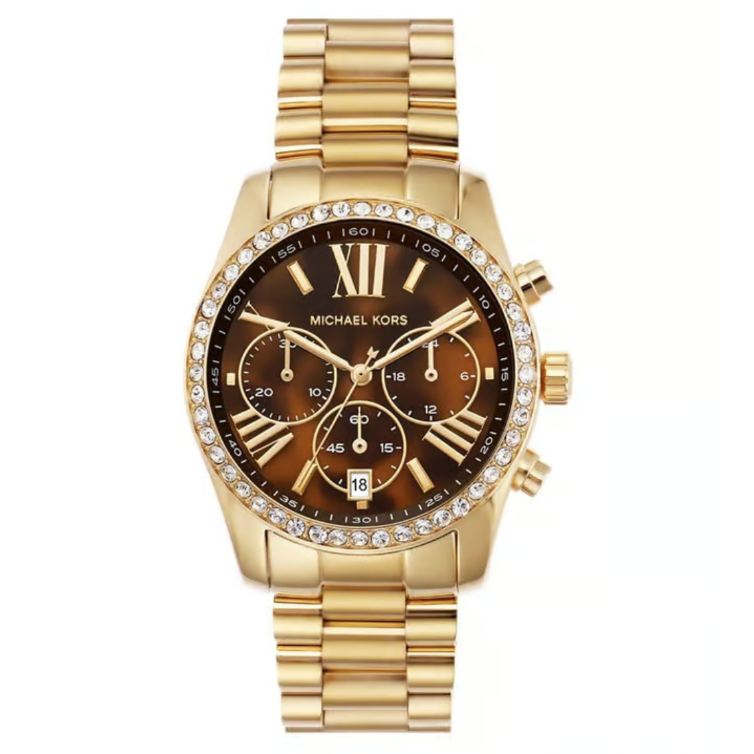 Michael Kors Lexington Quartz Chronograph Brown Dial Steel Bracelet Women's Watch - MK7276