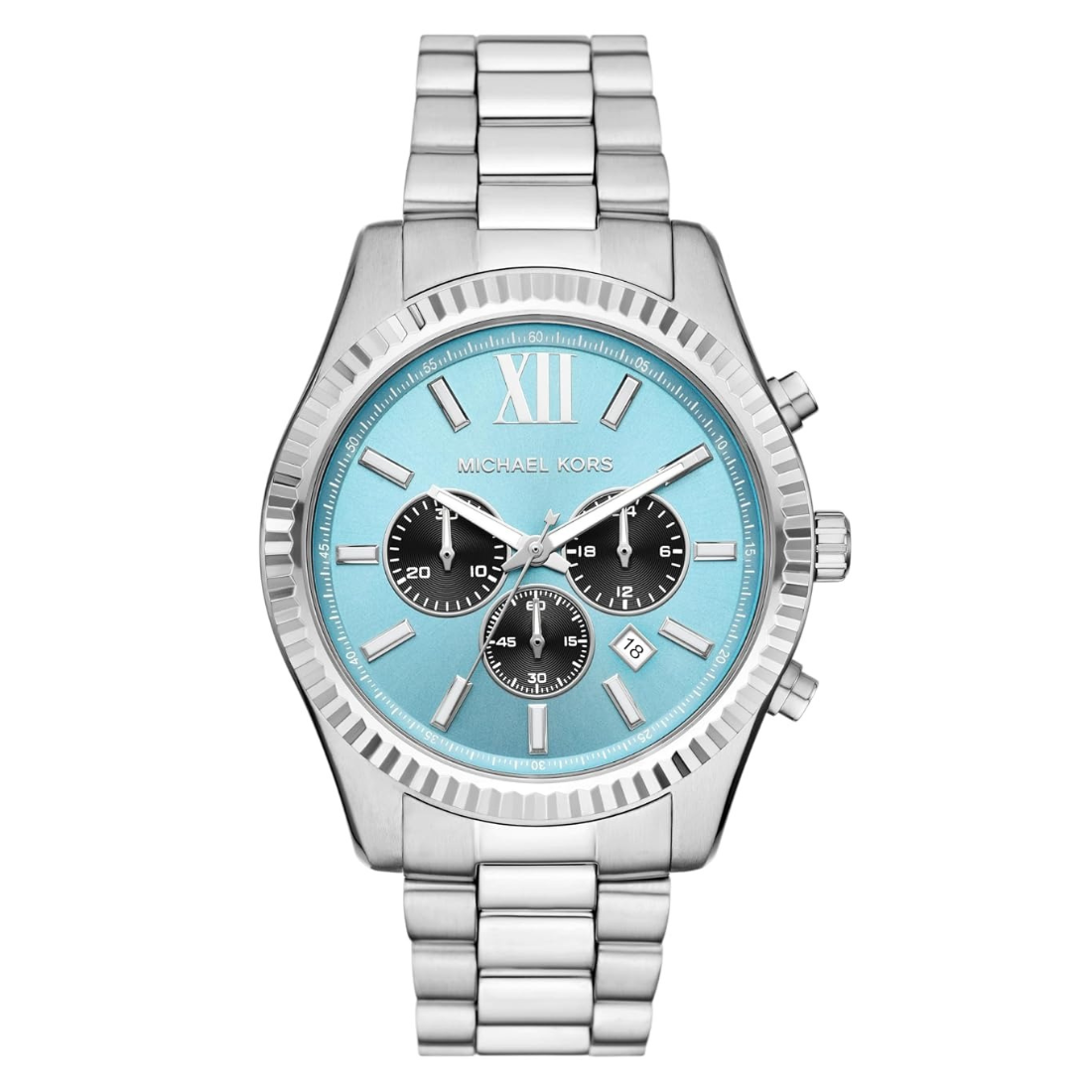 Michael Kors Lexington Quartz Chronograph Blue Dial Silver-Tone Bracelet Men's Watch - MK9165
