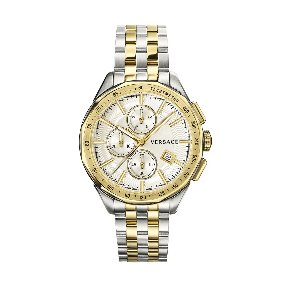 Versace Glaze Men's Quartz Silver Dial Analog Two-Tone Stainless Steel Watch VEBJ00518