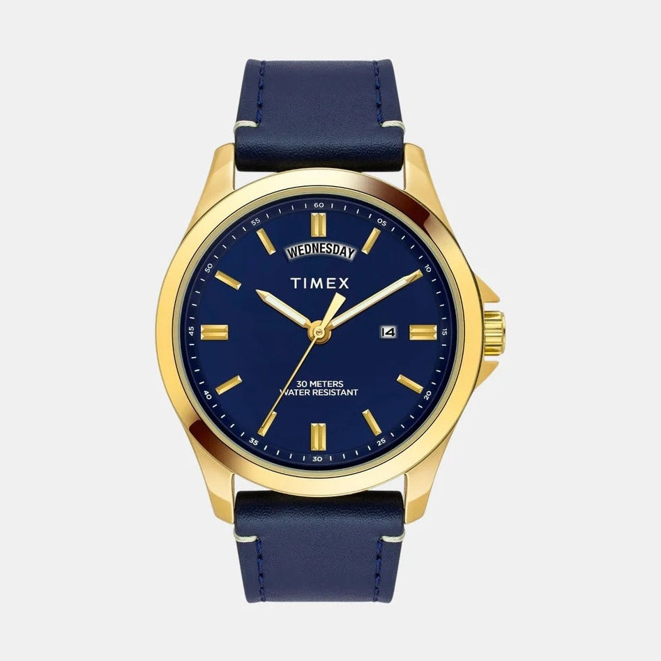 Timex Fashion Quartz Blue Dial Analog Leather Men's Watch TW000X140