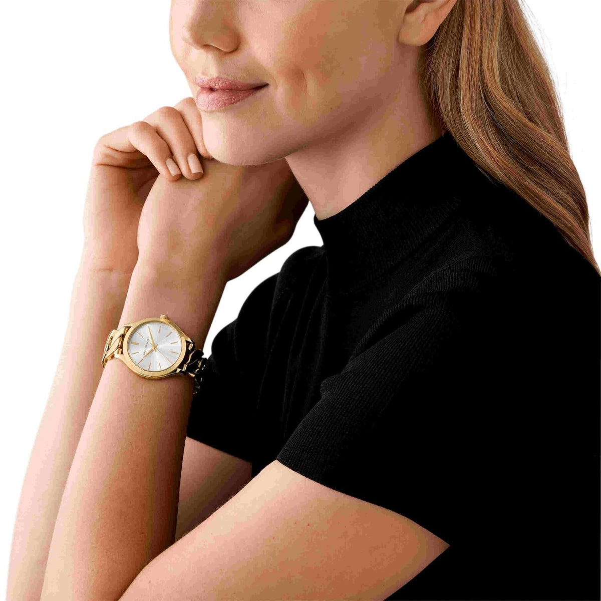 Michael Kors Runway Quartz White Sunray Dial Chain Bracelet Women's Watch - MK7472