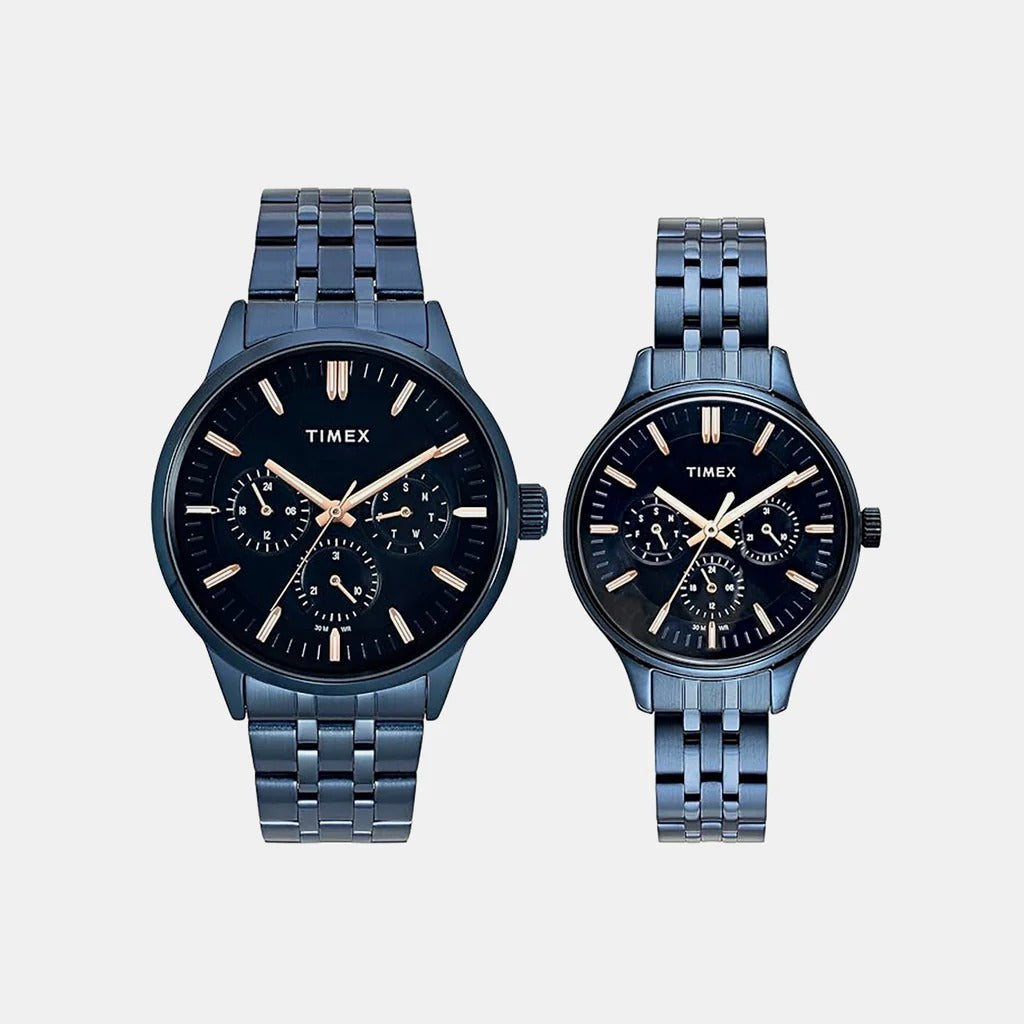 Timex Multi-Function Quartz Blue Dial Stainless Steel Couple Watch TW00PR319
