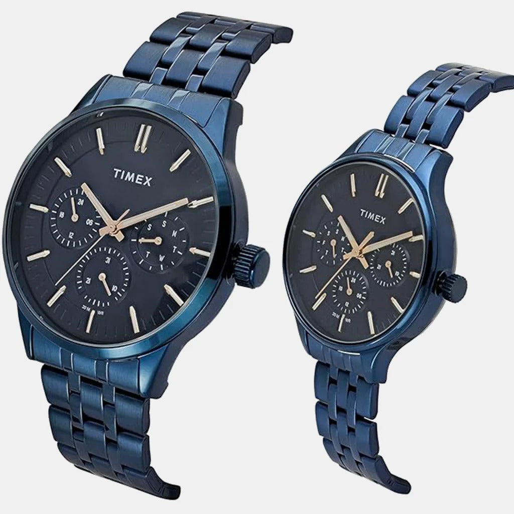 Timex Multi-Function Quartz Blue Dial Stainless Steel Couple Watch TW00PR319