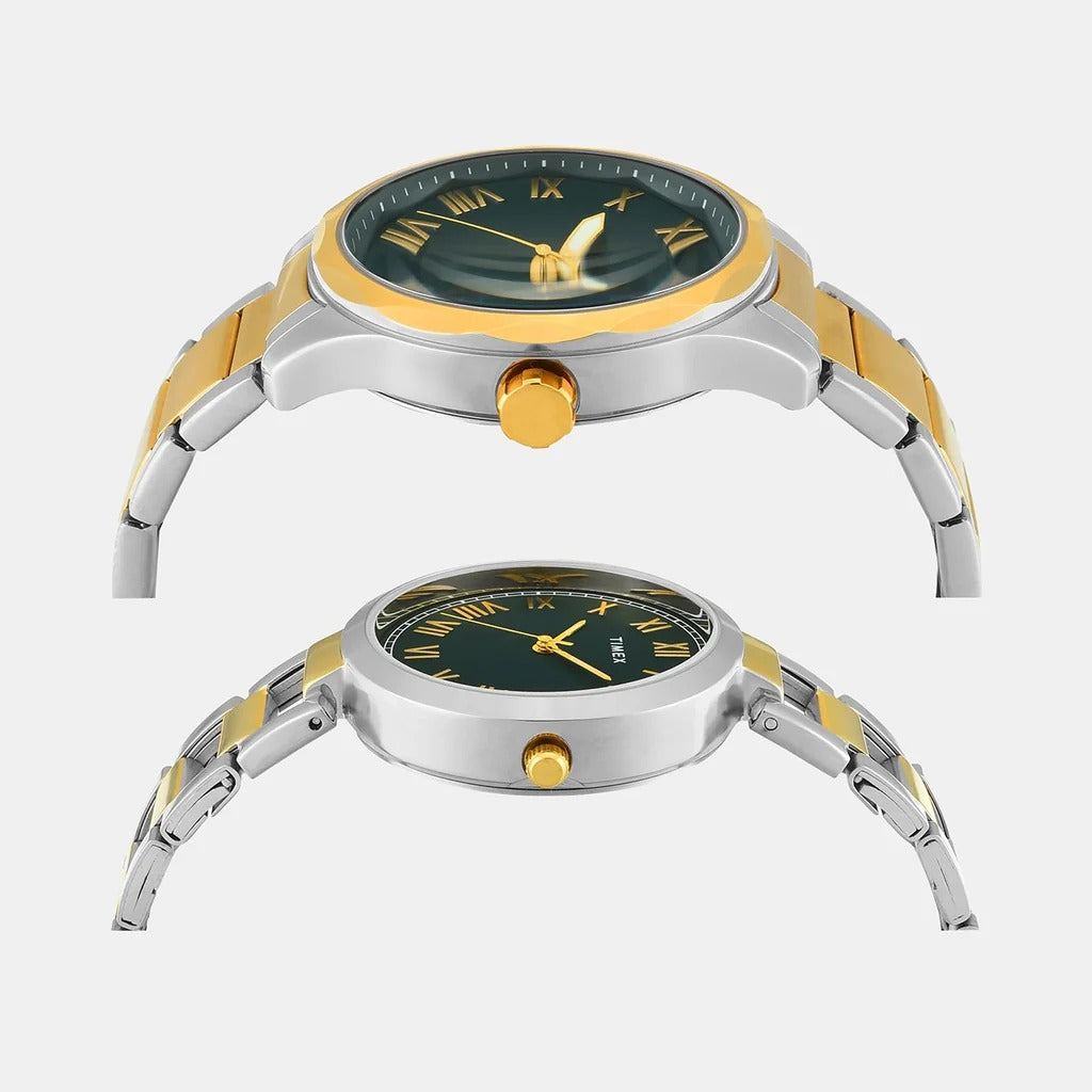 Timex Trendline Quartz Green Dial Analog Stainless Steel Couple Watch TW00PR340