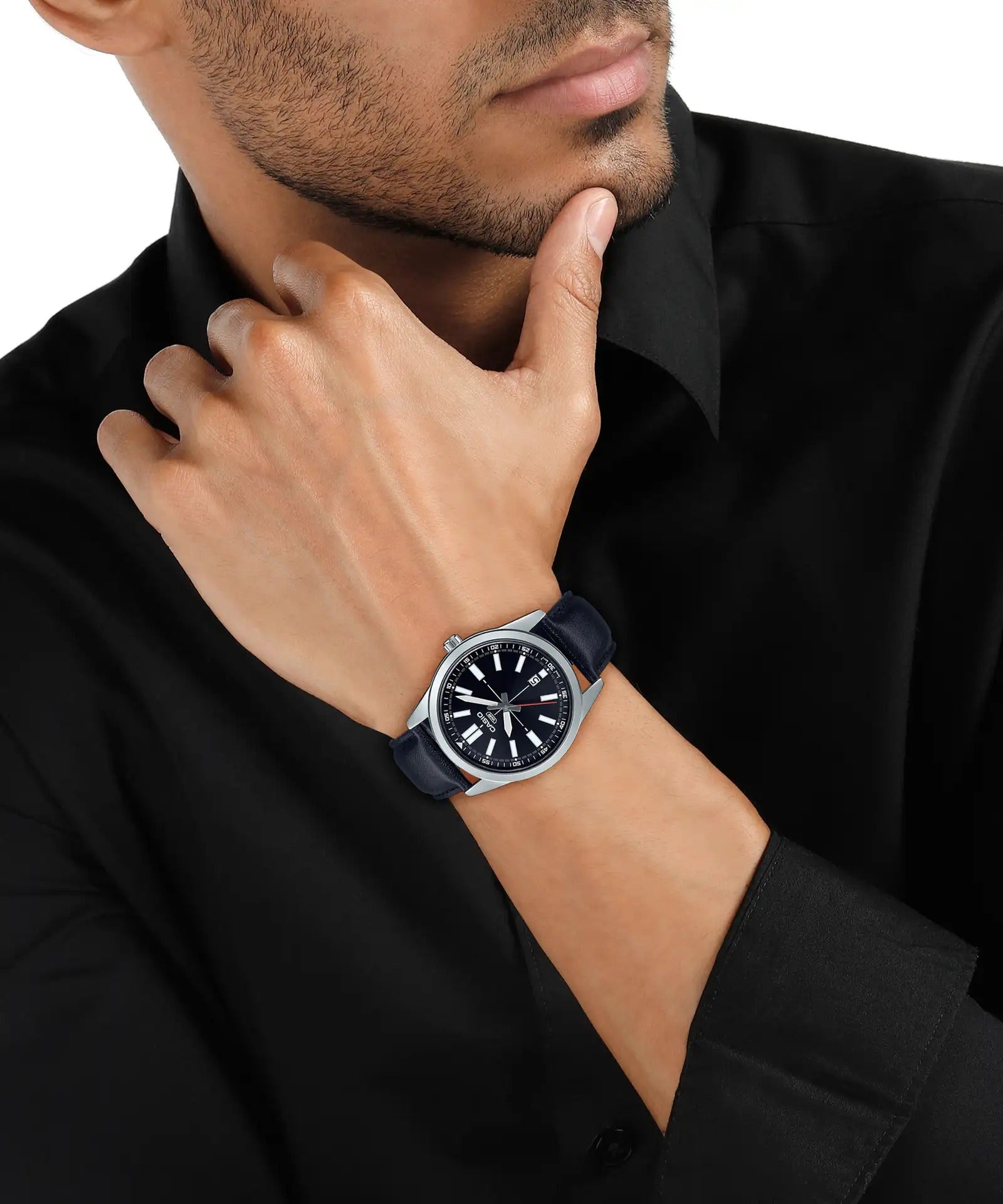 Casio Enticer Analog Black Dial Leather Men's Watch MTP-VD02L-1EUDF (A1953)