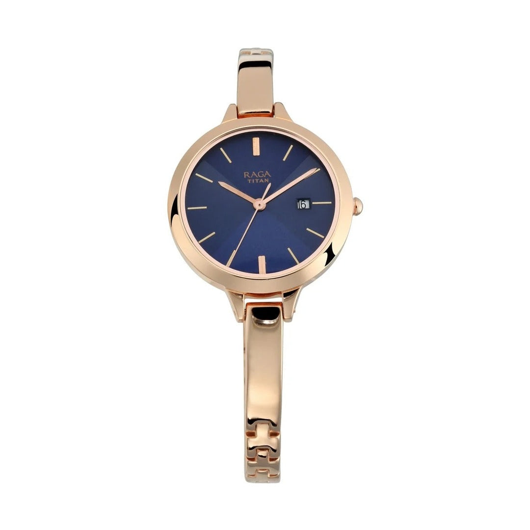 Titan Quartz Analog with Date Blue Dial Metal Strap Watch for Women - NP2578WM02