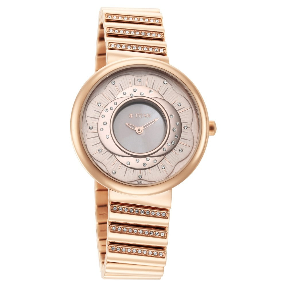 Titan Purple Unending Beauty Rose Gold Dial Analog Stainless Steel Strap Watch for Women - NS95160WM01