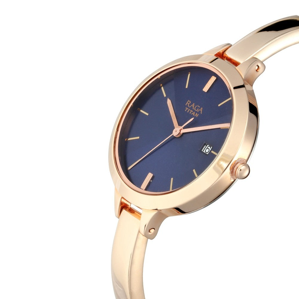 Titan Quartz Analog with Date Blue Dial Metal Strap Watch for Women - NP2578WM02