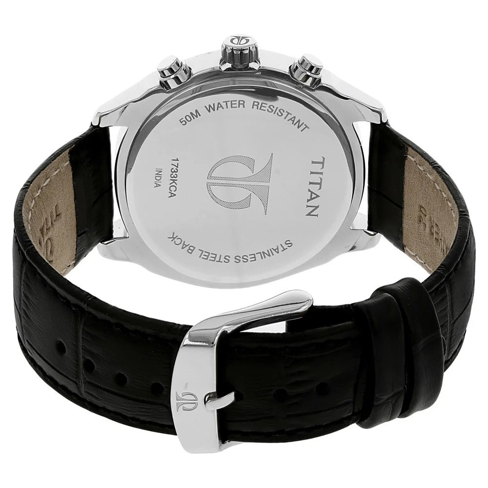 Titan Men's Midnight Precision: Multifunction Blue Dial with Classic Leather Strap Watch - NU1733KL01