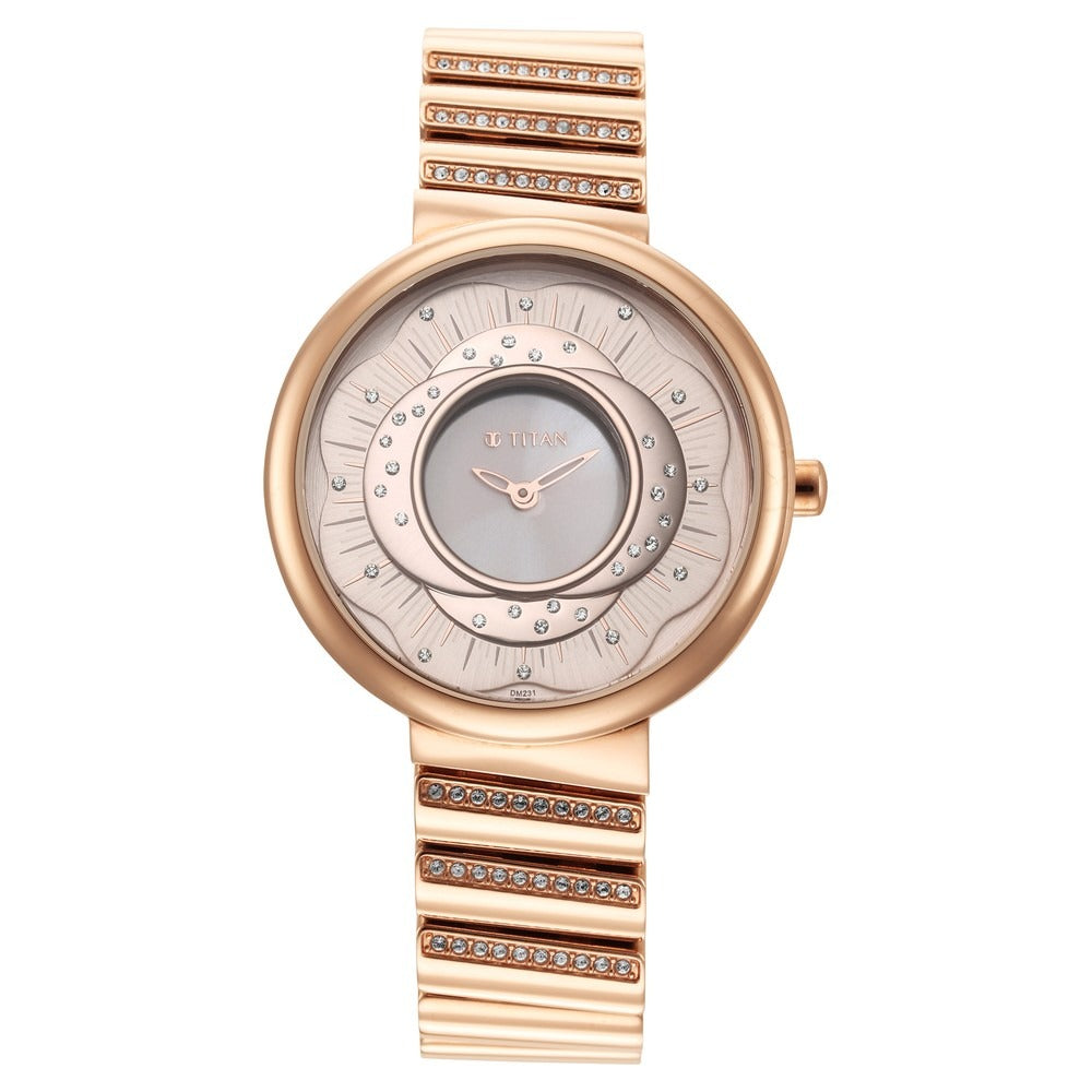 Titan Purple Unending Beauty Rose Gold Dial Analog Stainless Steel Strap Watch for Women - NS95160WM01