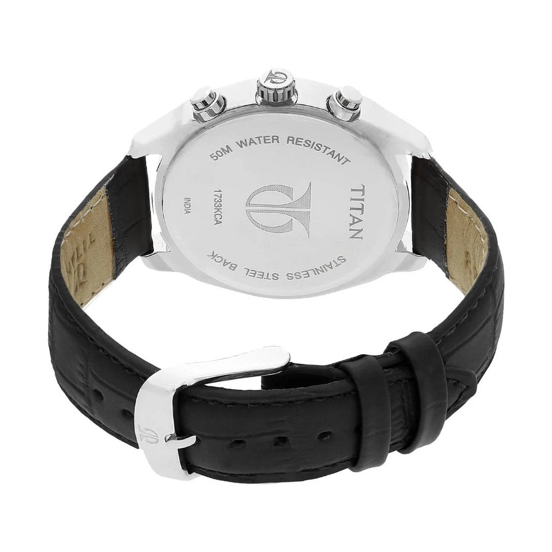 Titan Quartz Multifunction Silver Dial Leather Strap Watch for Men - NU1733KL02