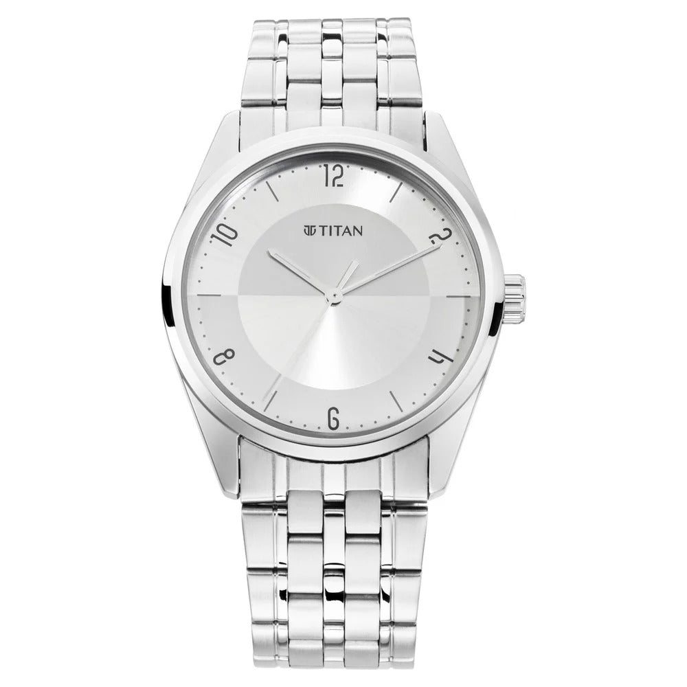 Titan Men's Eleganza Lumina White: Luminous Dial Watch with Sophisticated Link Metal Strap - NS1729SM06