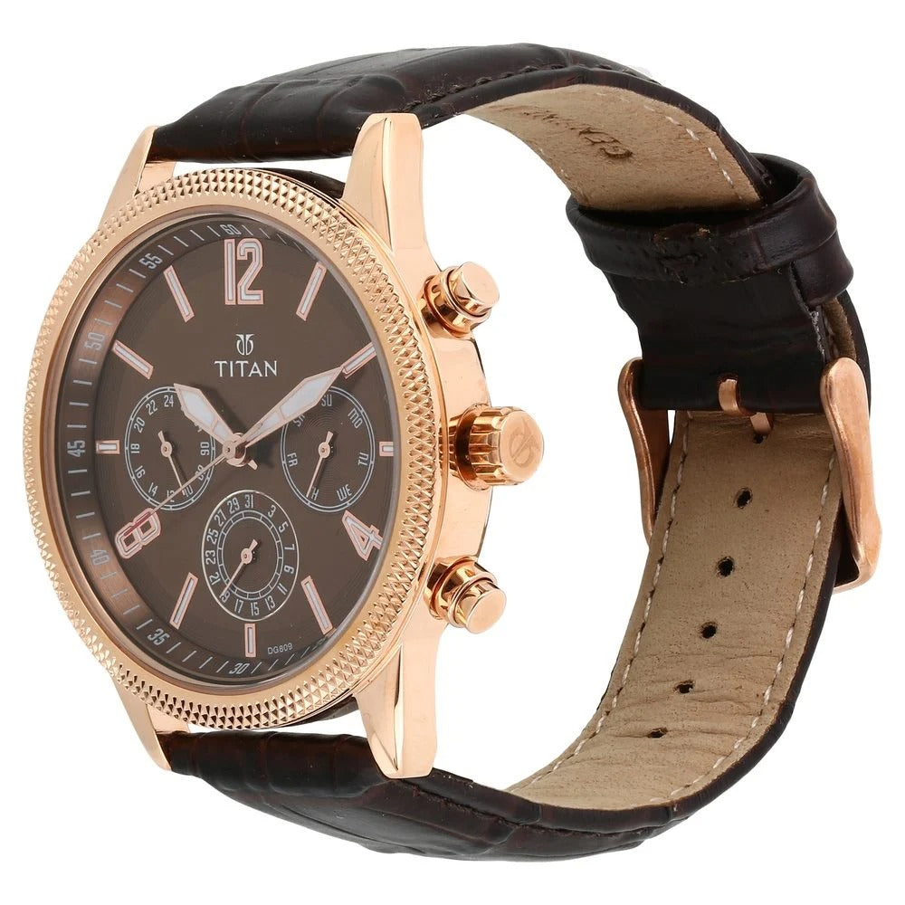 Titan Men's Metropolitan Luxe: Multifunction brown Dial with leather Strap - NU1734WL01