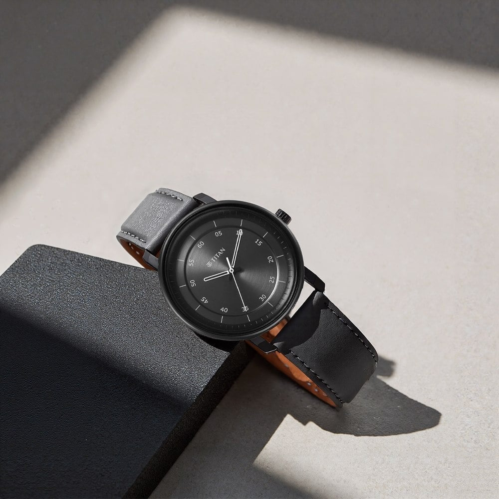 Titan Workwear Quartz Analog Anthracite Dial Leather Strap Watch for Men - NU1884NL01