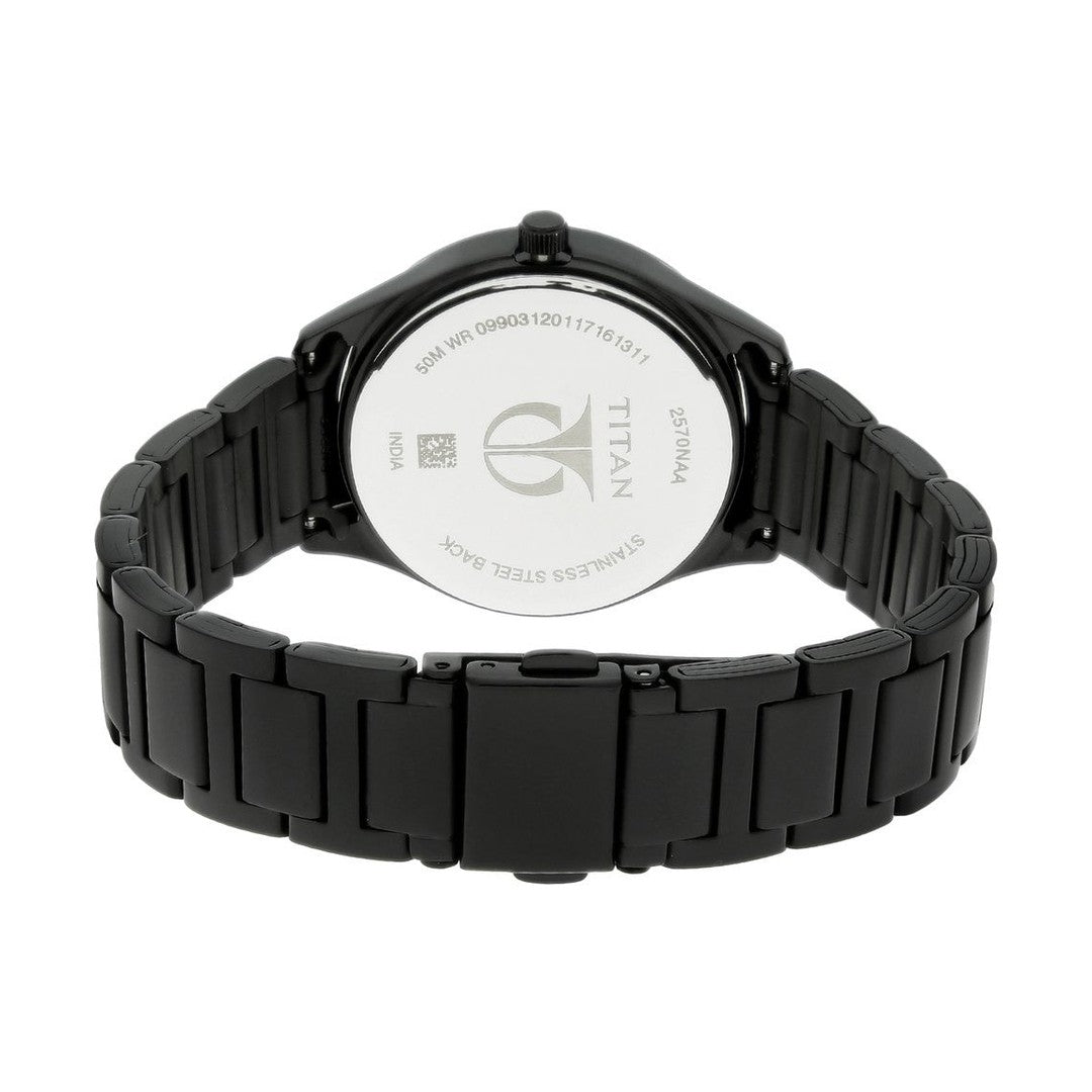 Titan Quartz Analog with Day and Date Black Dial Stainless Steel Strap Watch for Women - NT2570NM01
