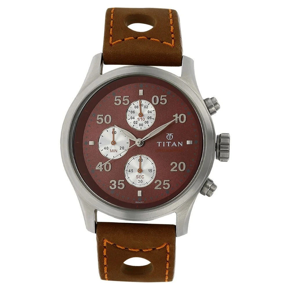 Titan Chronograph Brown Dial Leather Strap watch for Men 1634SL03