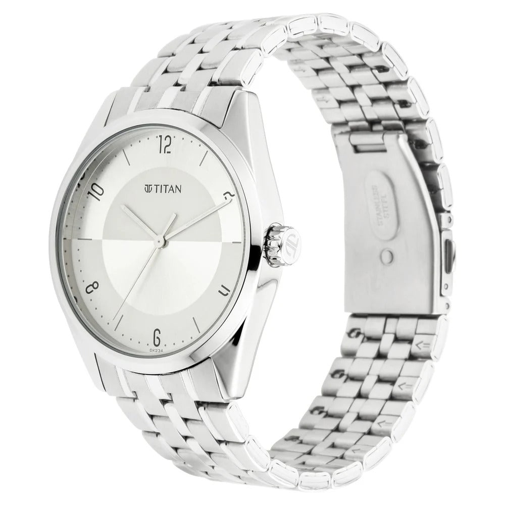 Titan Men's Eleganza Lumina White: Luminous Dial Watch with Sophisticated Link Metal Strap - NS1729SM06