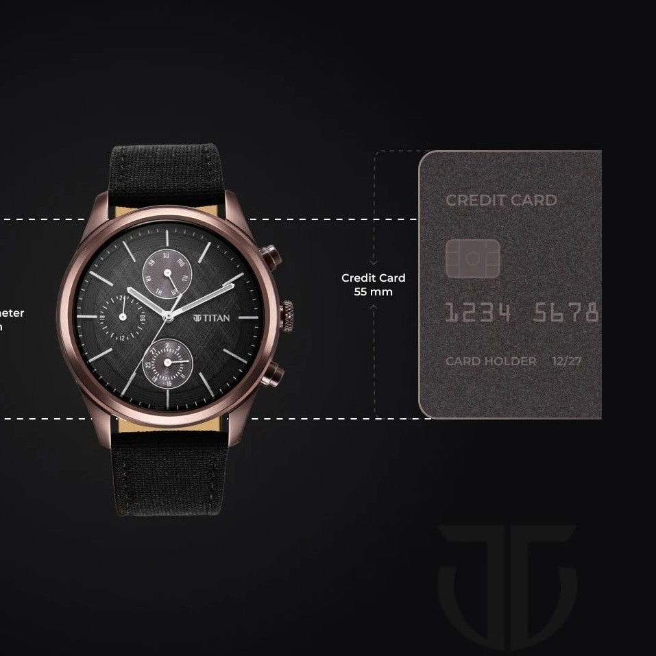 Titan Men's Infinity Chrono watch: Precise Blue Dial, Rose Gold Highlights, Durable Leather Strap - NU1805QP01