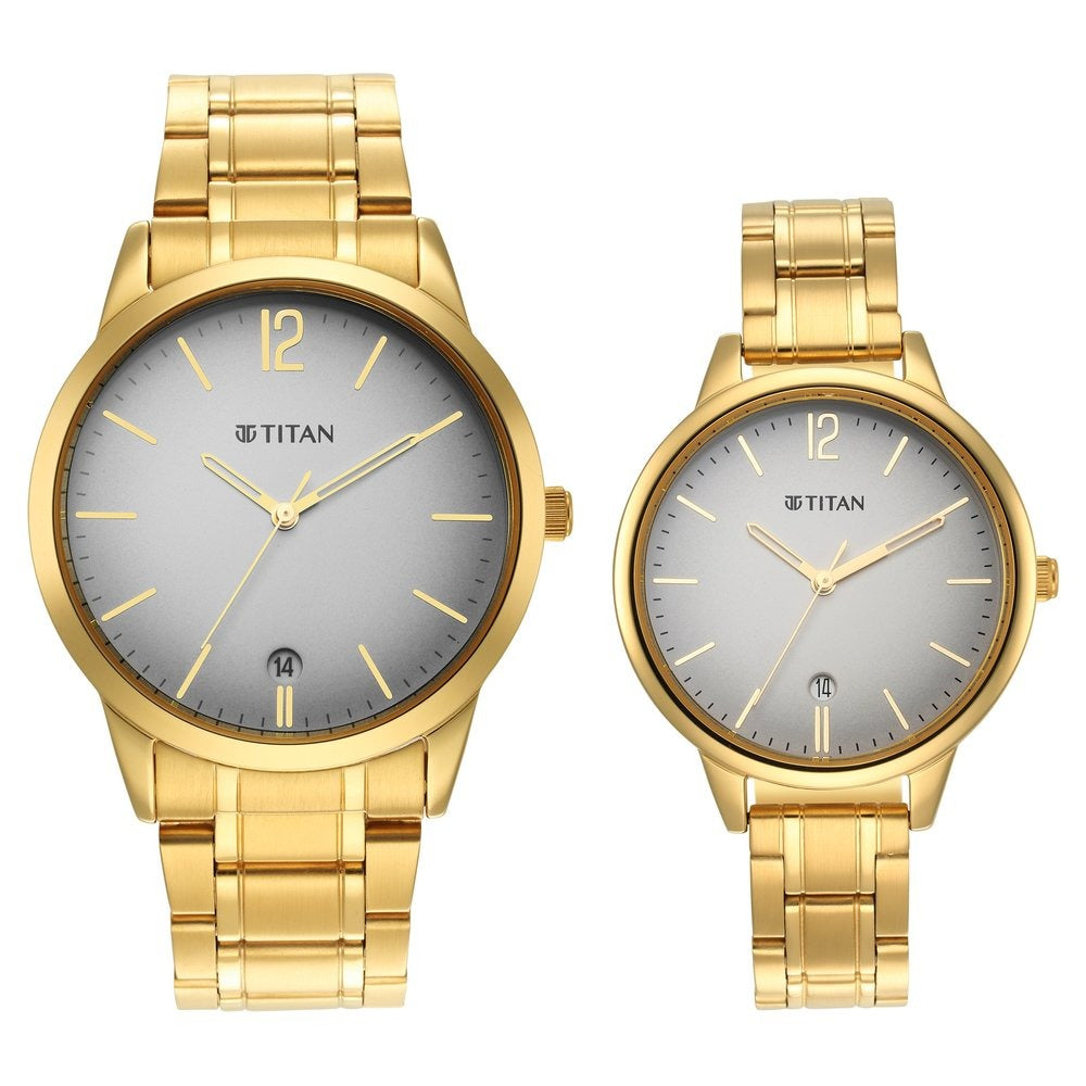 Titan Bandhan Grey Dial Analog Stainless Steel Strap Watch for Couple - NU18062617YM01