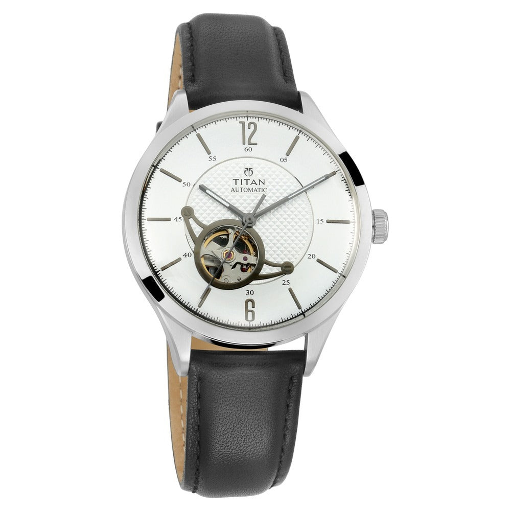 Titan Automatic Champagne Dial Indigo Leather Strap Watch for Men - NT90111SL01