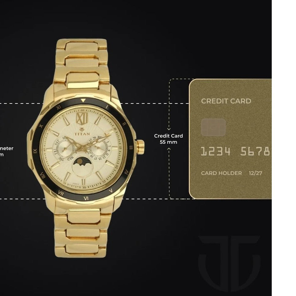 Titan Quartz Multifunction Champagne Dial Stainless Steel Strap watch for Men NU1688KM01