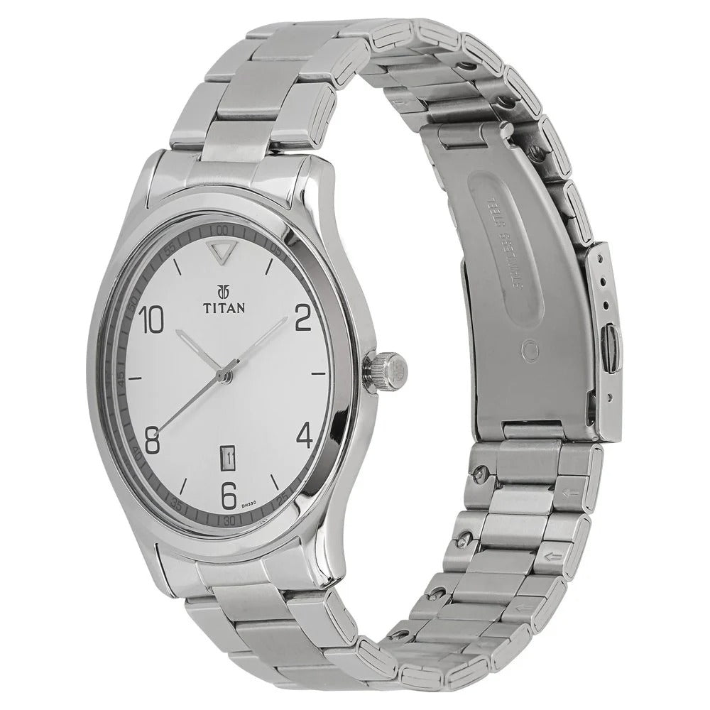 Titan Workwear White Dial Analog with Date Stainless Steel Strap watch for Men - NU1770SM01