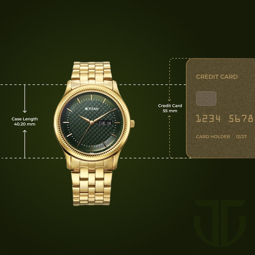 Titan Karishma Quartz Analog with Day and Date Green Dial Stainless Steel Strap Watch For Men - NU1824YM02