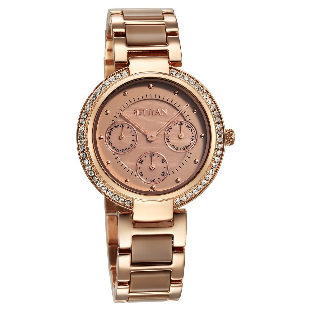 Titan Acetate Mother Of Pearl Quartz Multifunction Hybrid Strap Watch for Women - NU95187KD03