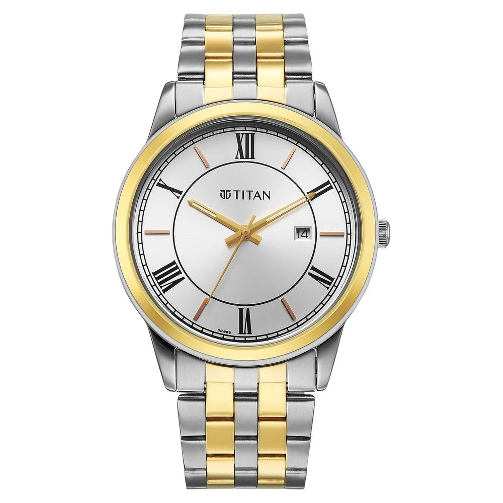 Titan Karishma Festive Analog with Silver Dial Dual Tone Stainless Steel Strap Watch for Men - 10060BM01