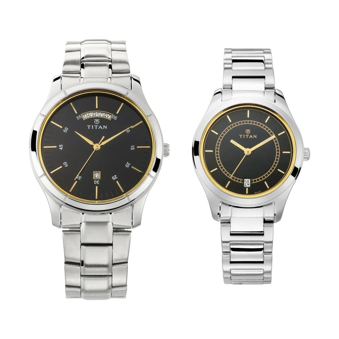 Titan Bandhan Blue Dial Analog with Day and Date Stainless Steel Strap watch for Couple - NU17672596SM01