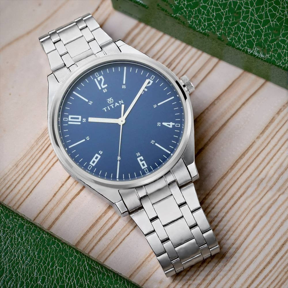 Titan Men's Minimalist Zen Watch: Sleek Metal Strap with Contrast Hands - NU1802SM02