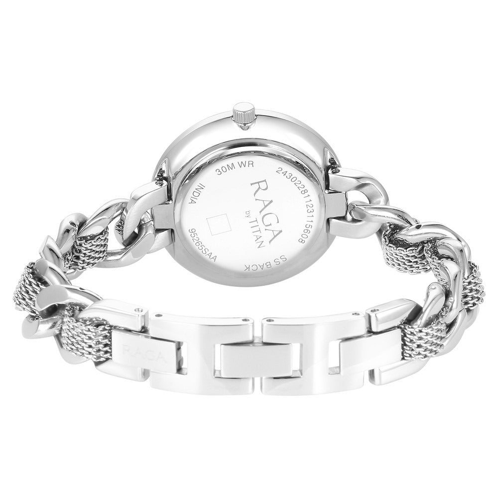 Titan Raga Showstopper Quartz Analog Silver Dial Metal Strap Watch for Women - NU95265SM01