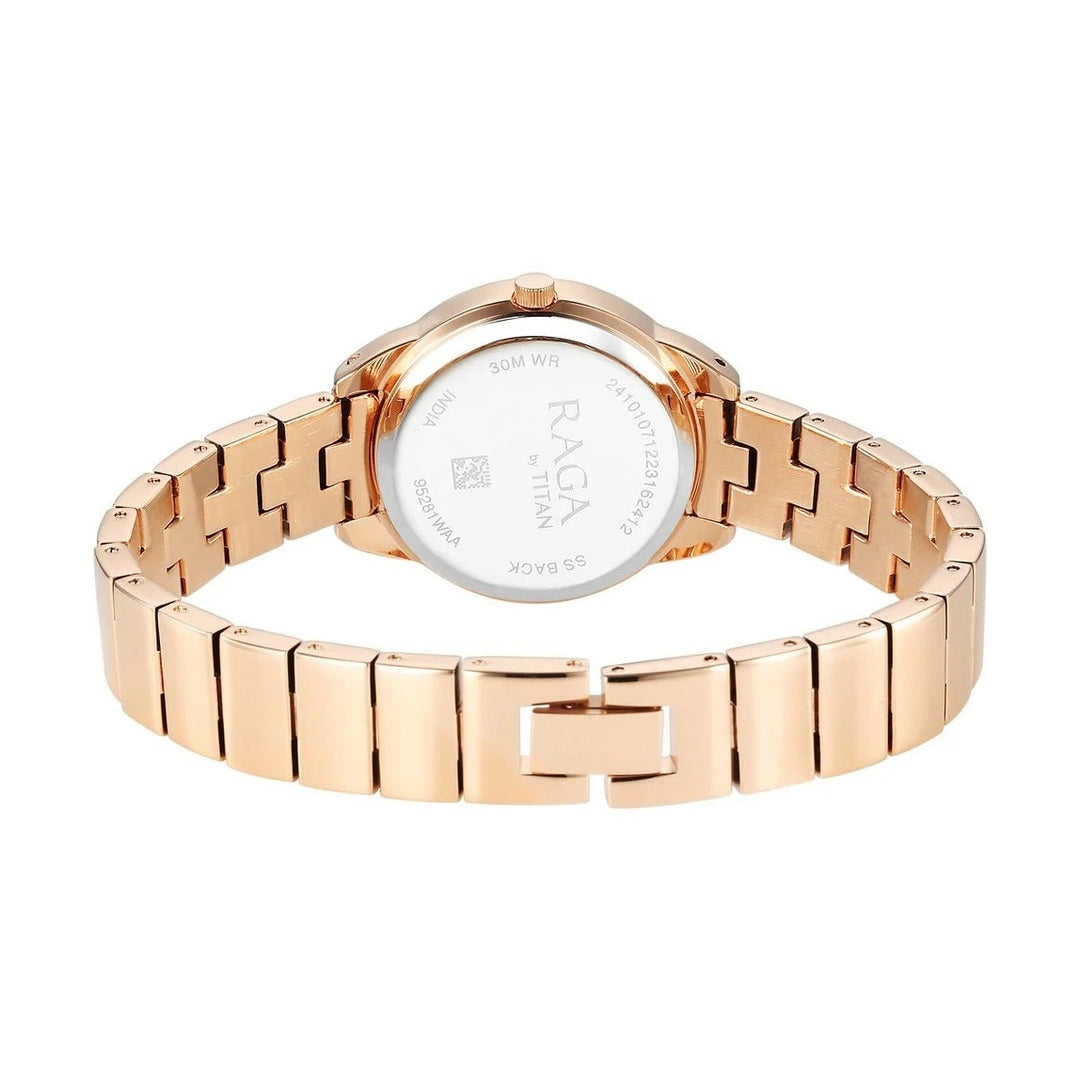 Titan Raga Showstopper Quartz Analog Pink Round Dial Rose Gold Metal Strap Watch For Women - NU95281WM01