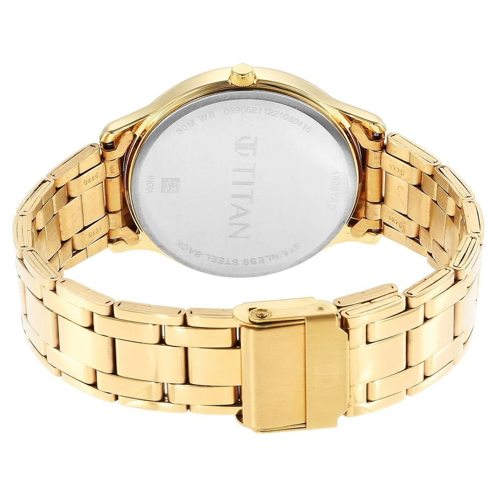 Titan Karishma Quartz Analog with Day and Date Black Dial Golden Stainless Steel Strap Watch For Men - NU1825YM02