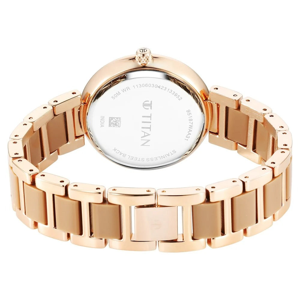 Titan Acetate Mother Of Pearl Quartz Multifunction Hybrid Strap Watch for Women - NU95187KD03