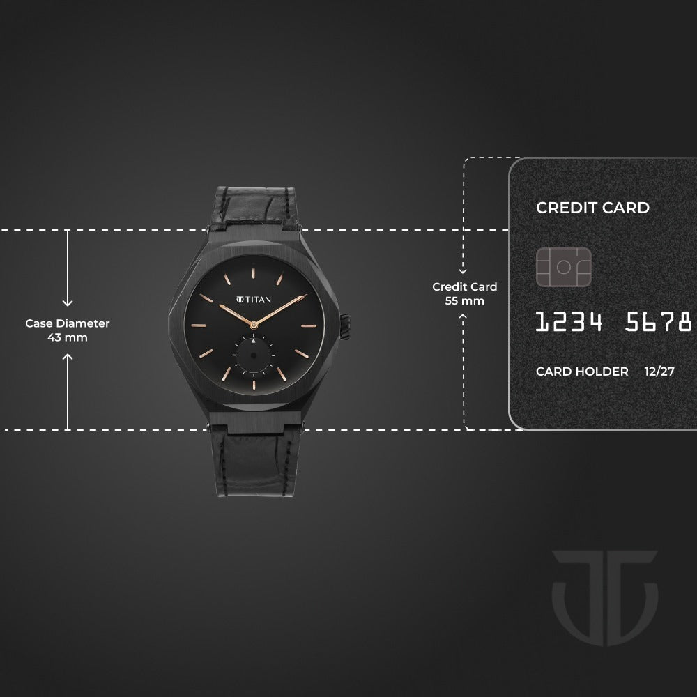 Titan Contour Analog with Small Second and Black Dial Black Leather Strap Watch for Men - NU90210NL01