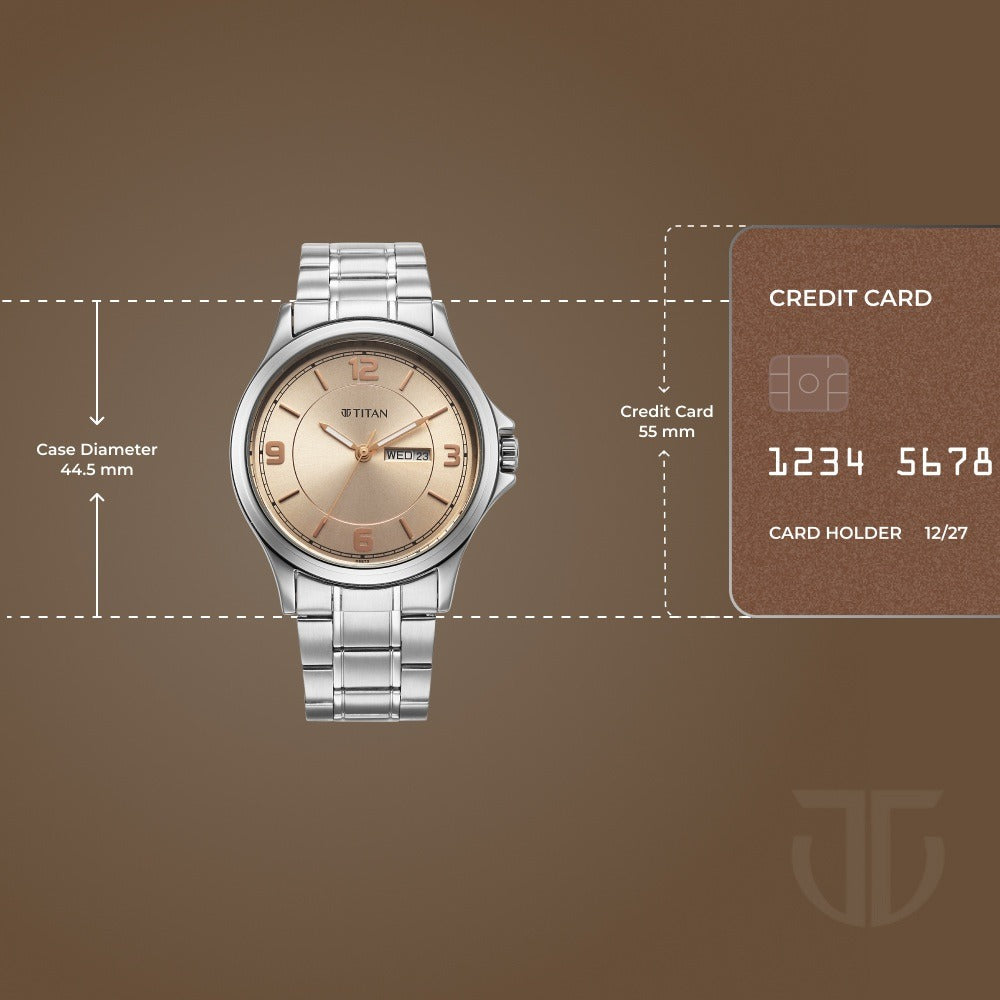 Titan Neo Arabic Analog with Day Date Beige Dial Silver Stainless Steel Strap Watch for Men - 1870SM06