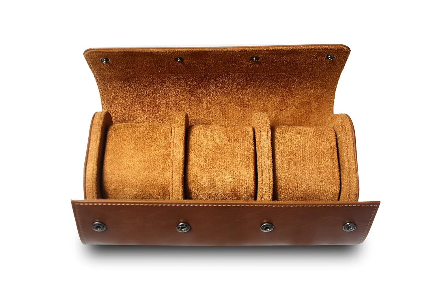 Luxury 3 Slot Leather Watch Roll Case – Premium Travel Watch Organizer for Men & Women – Bronze