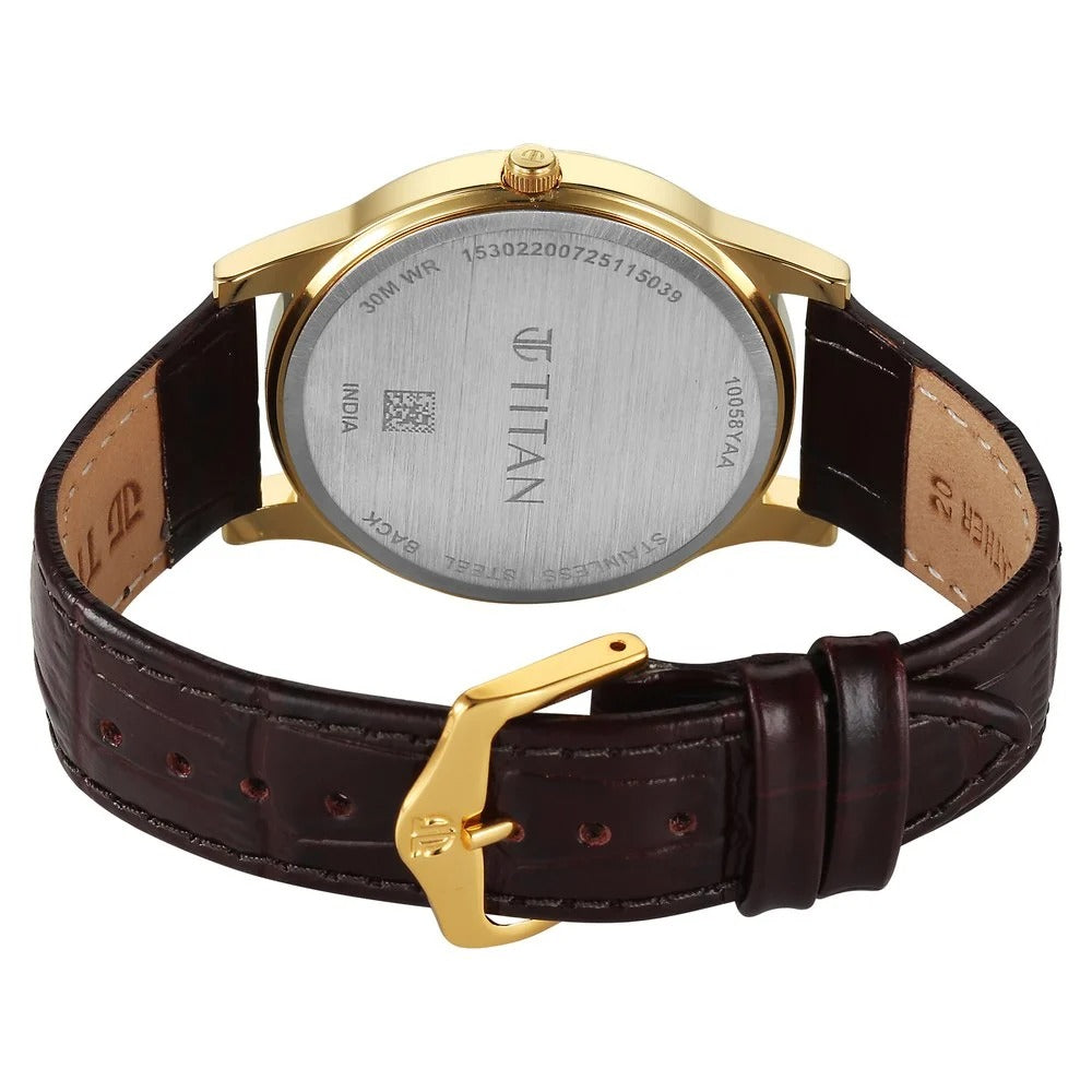 Titan Karishma Festive Analog with Mahogany Brown Dial Brown Leather Strap Watch for Men - 10058YL01