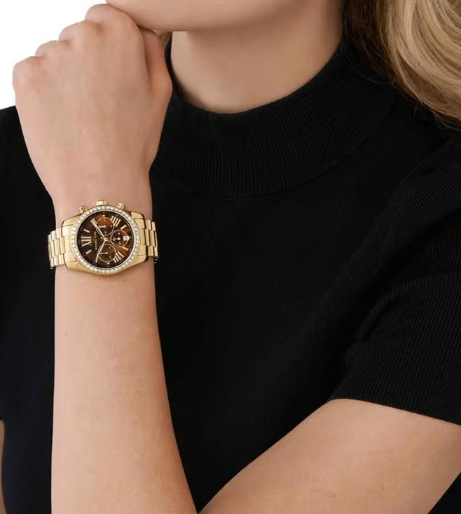 Michael Kors Lexington Quartz Chronograph Brown Dial Steel Bracelet Women's Watch - MK7276